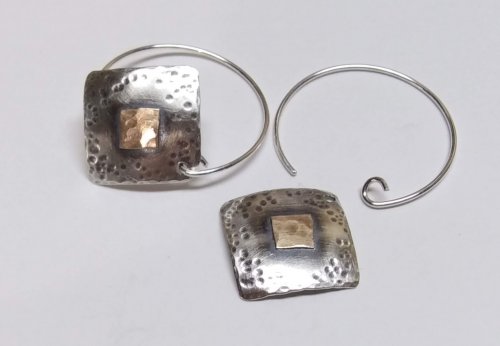 Judy Larson's Silver and Gold Earrings - , Contemporary Wire Jewelry, Butane Torch, Soldering, Solder, silver and gold earrings